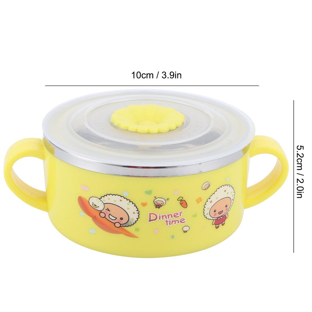 Baby Children Bowl Cartoon 304 Stainless Steel Rice Feeding Bowl with Lid Tableware