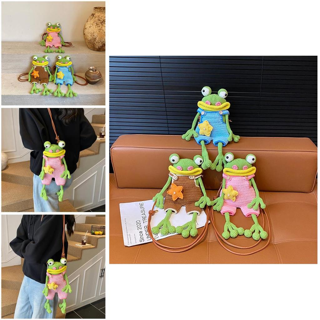 Childrens Cartoon Knit Crossbody Bag With Frog Exterior Design For Daily Use