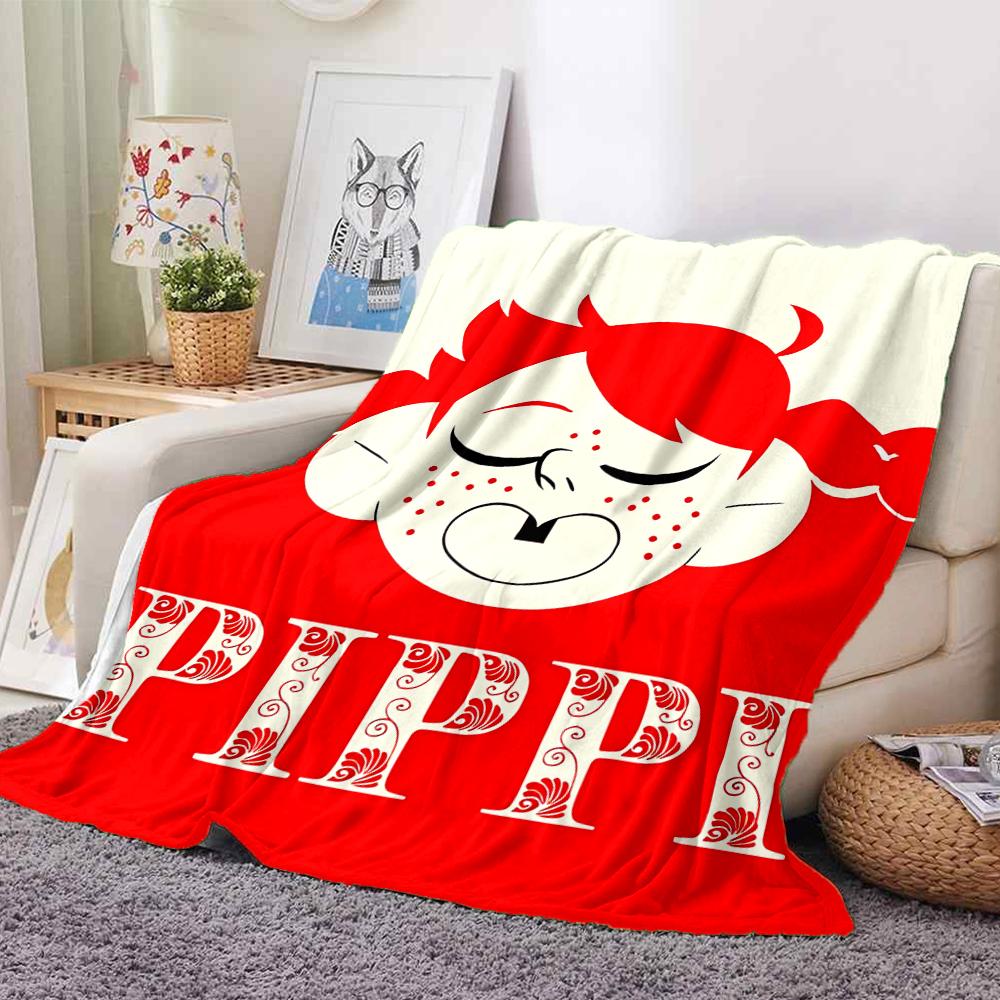1Pc Pippi Adventure Flannel Blanket, Soft And Comfortable, Casual Warm, Camping Travel, Christmas, Halloween Xmas Gift En19