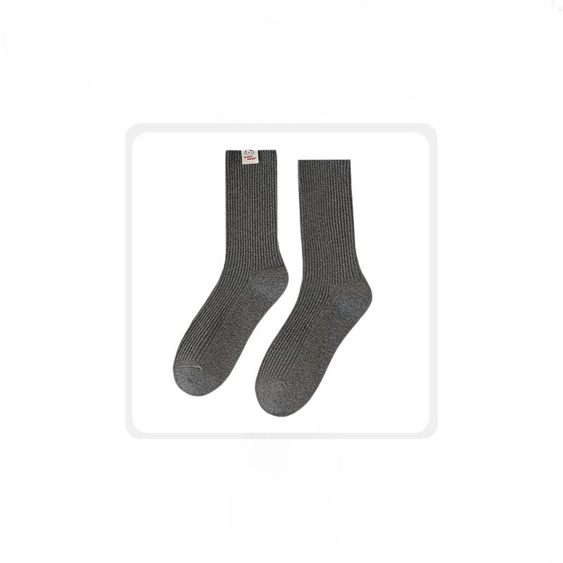 Female Autumn and Winter New Solid Color Cloth Label with Cotton Socks