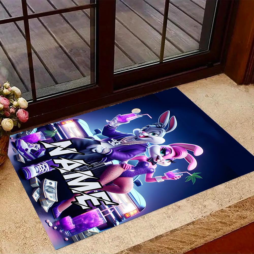 Looney Rabbits Urban Vibes Customized Name Area Rug Perfect for Living Rooms Bedrooms Hallway Entryway Anti-slip Rug Anime Office Decor