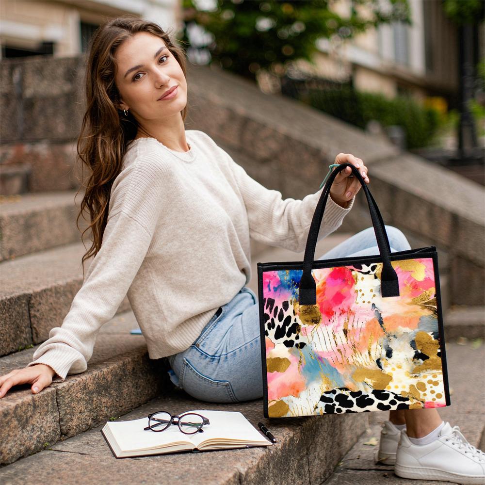 Women Fashion Abstract Pattern Tote Bag Daily Use Casual Portable Handbag for Commute Shopping