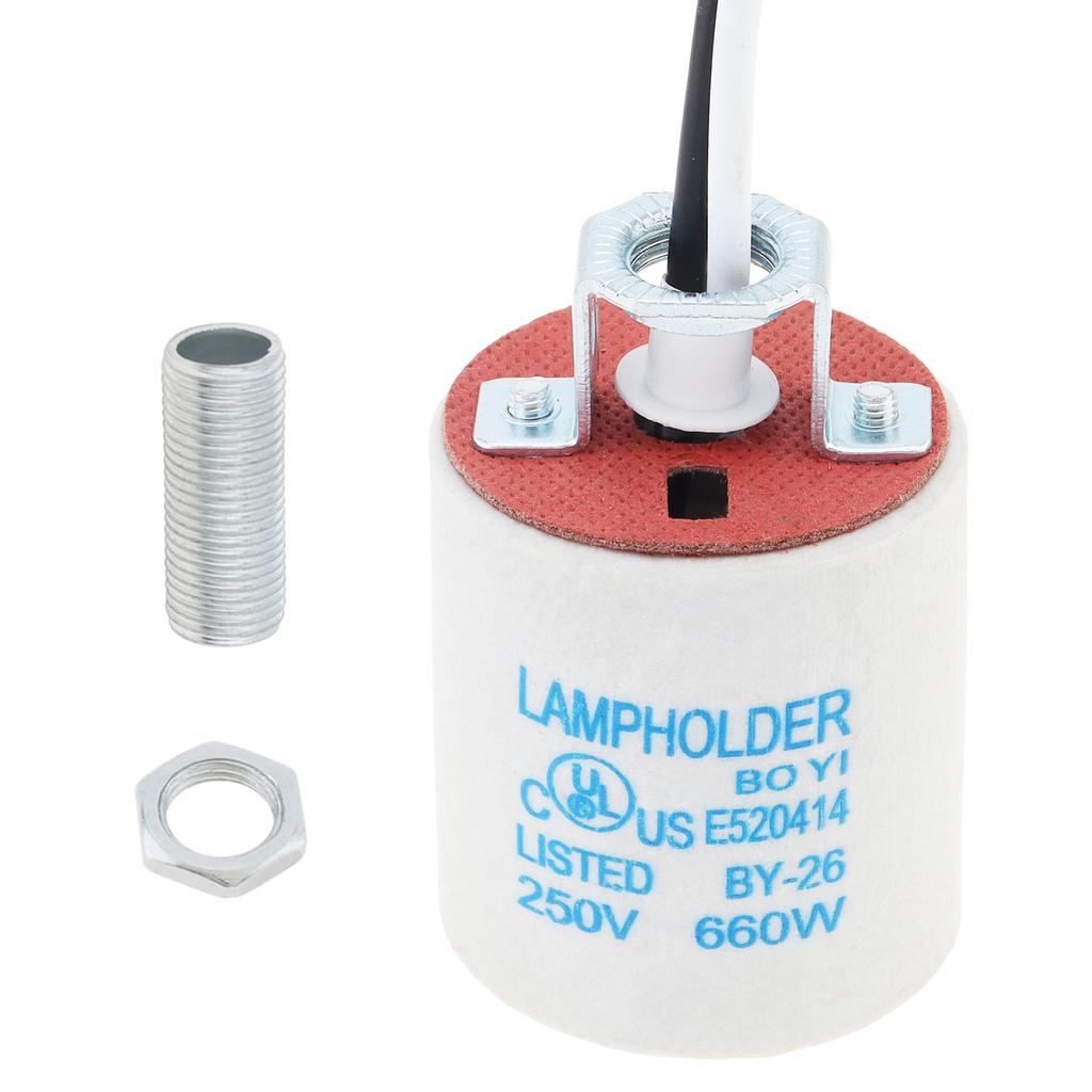 Ceramic E26 Light Socket High Temperature Resistant Porcelain Lamp Holder Heavy Duty Incandescent LED Bulb Replacement Includes Wire Easy Install