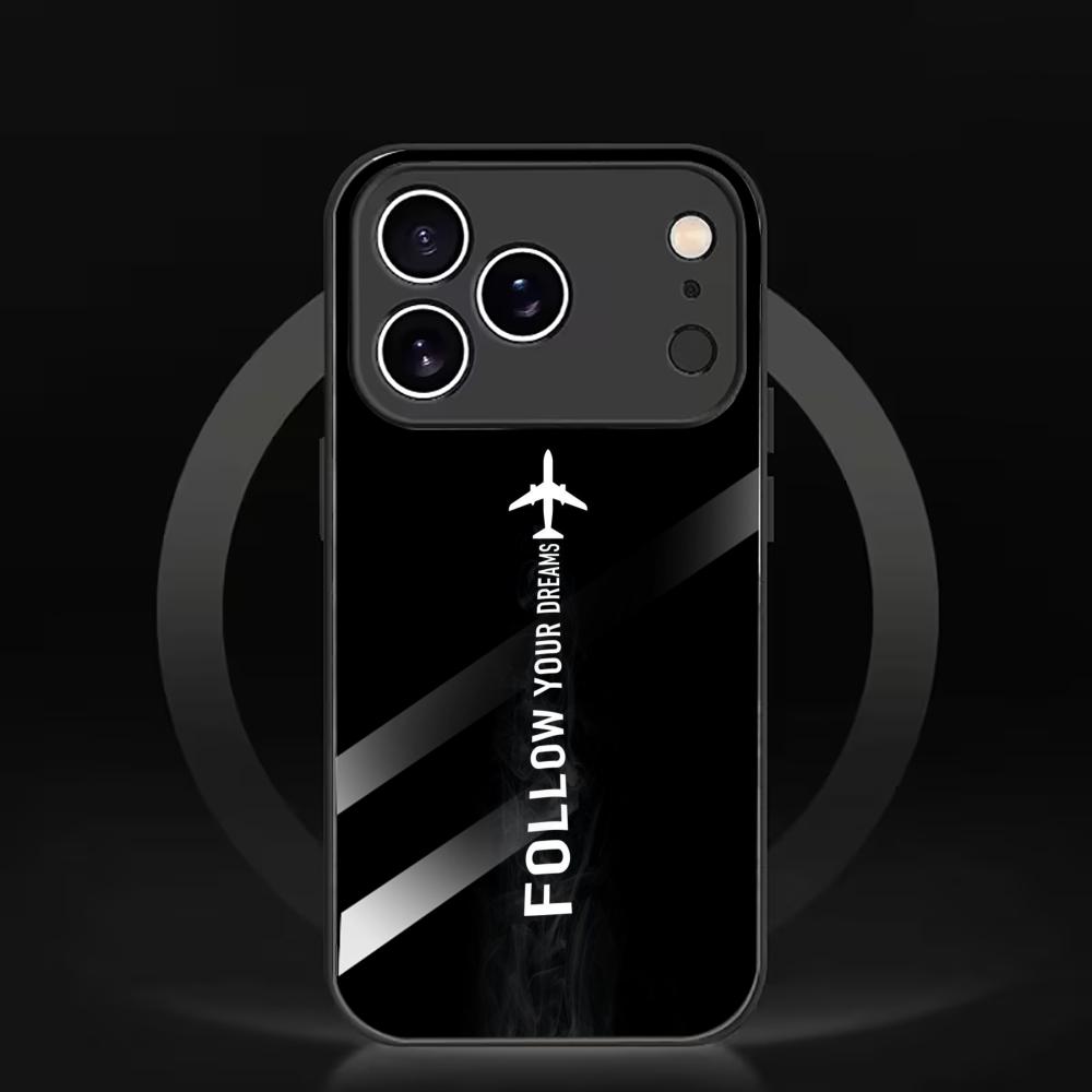 Minimalist Black Airplane Glass phone case mobile phones for iphone 17 pro max cover for iPhone 17 16 15 14 13 12 11pm Pro Plus