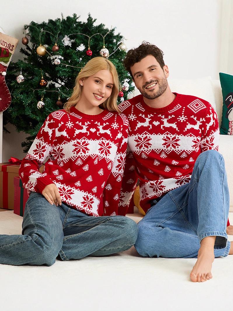 

2025 European & American Christmas Parent-Child Knit Sweater Set Child 4-5T красный