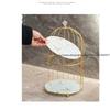 Gilding Marble Texture Storage Tray Round Glass Serving Trays Dresser Table Skincare Cosmetic Containers Jewelry Organizer Shelf