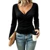 Blusa Elegante da Donna a Maniche Lunghe con Scollo a V e Incrocio Frontale per l'Autunno