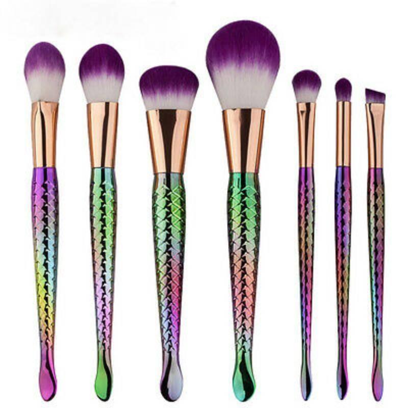 Gujhui Mermaid Makeup Brush Set 5 Pieces Nylon Brushes Long Handle Purple Hair Exquisite Design
