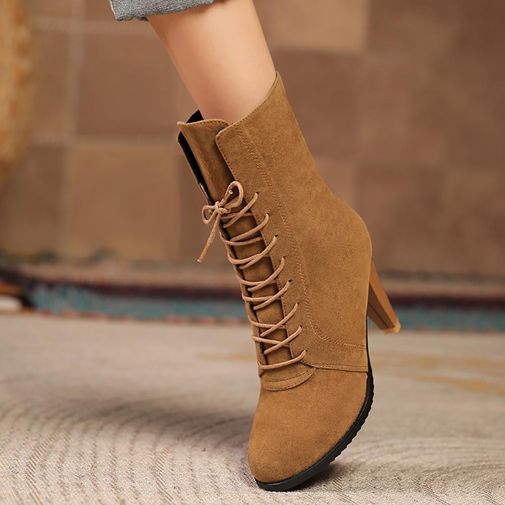 

Черные Коричневые Женские Полусапоги с Острым Носком на Высоком Каблуке Большого Размера 45 39 коричневый