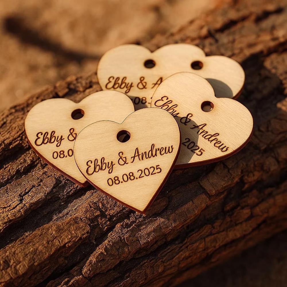 Personalized Wedding Favors Wedding Tags with Names Wood Heart Tags Bridal Shower Bachelorette Party Supplies Drink Identifier