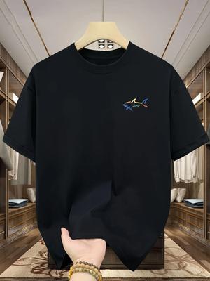 Men's Summer Fashionable Casual Loose Plus Size Shark Pattern Printed Sports Round Neck Short Sleeved T-shirt Top Women Shirt