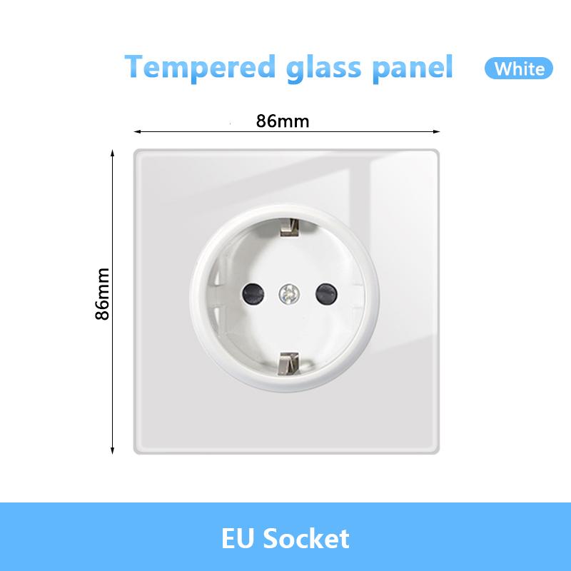 White LED Indicator Light Switch Panel Glass Piano Key Self-reset Wall Switch socket,UK FR EU Universal USB Electrical Outlet