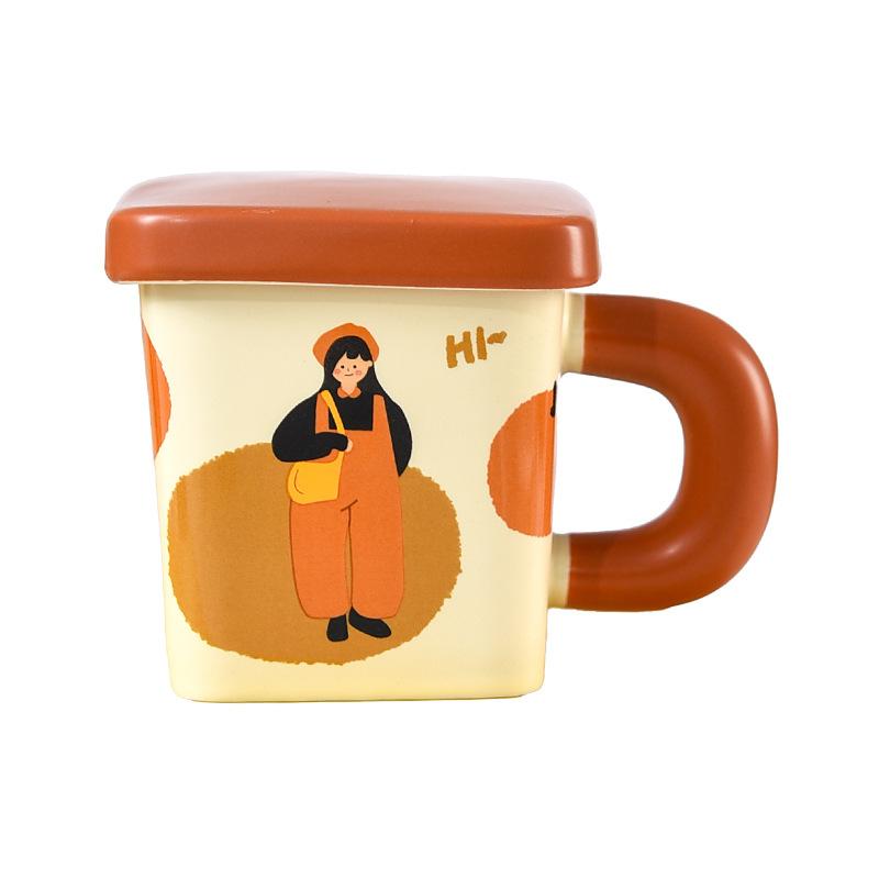 

Кружка керамическая квадратная стильная, высокая ценность, с крышкой, пыленепроницаемая, офисная, для пары, чашка для питья воды для дома 380ml