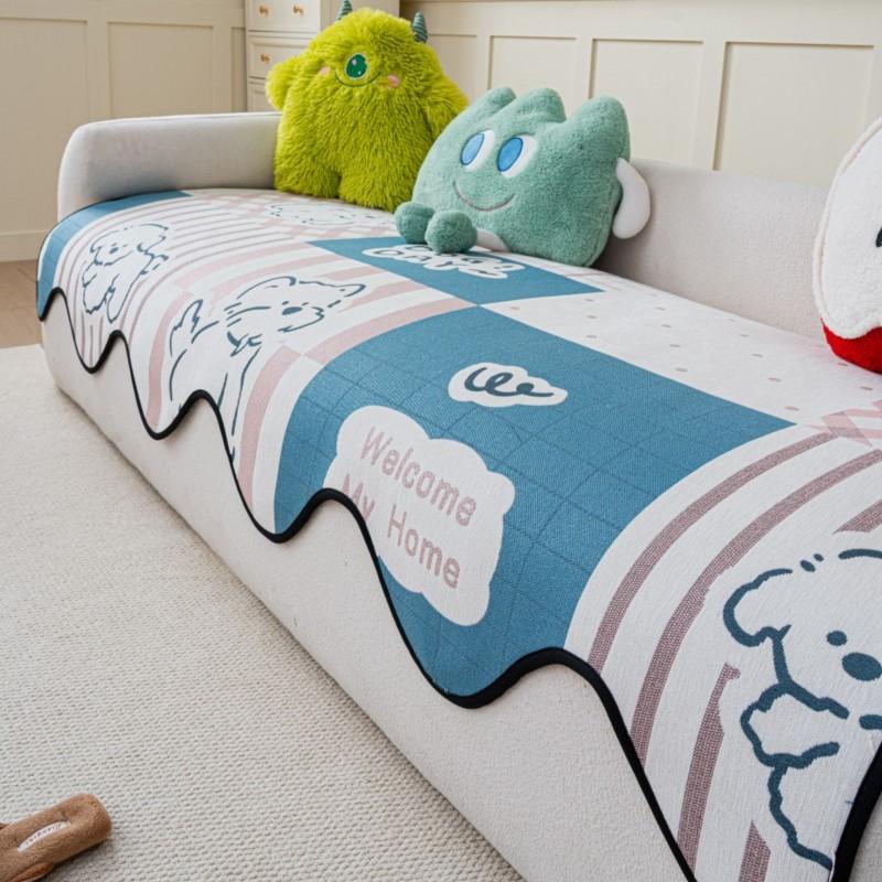 Dog Pattern Couch Cushion Special-shaped Edges All-weather Thicken Anti-Slip Loveseat Blanket Wrap Light Plush Patterned Settee Shield Mats