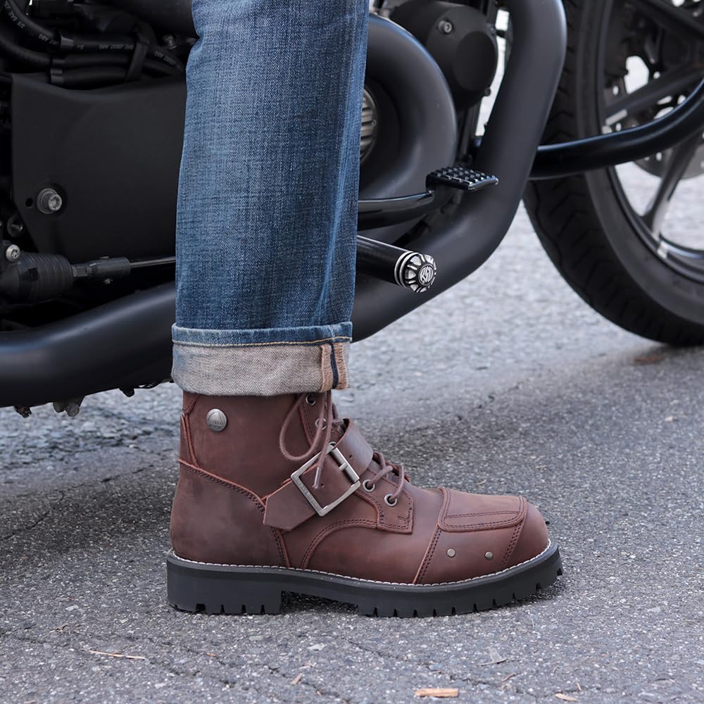 Sierra Designs Genuine Leather Biker Boots SD6021 Size Men's (Brown, 25.5 Cm)