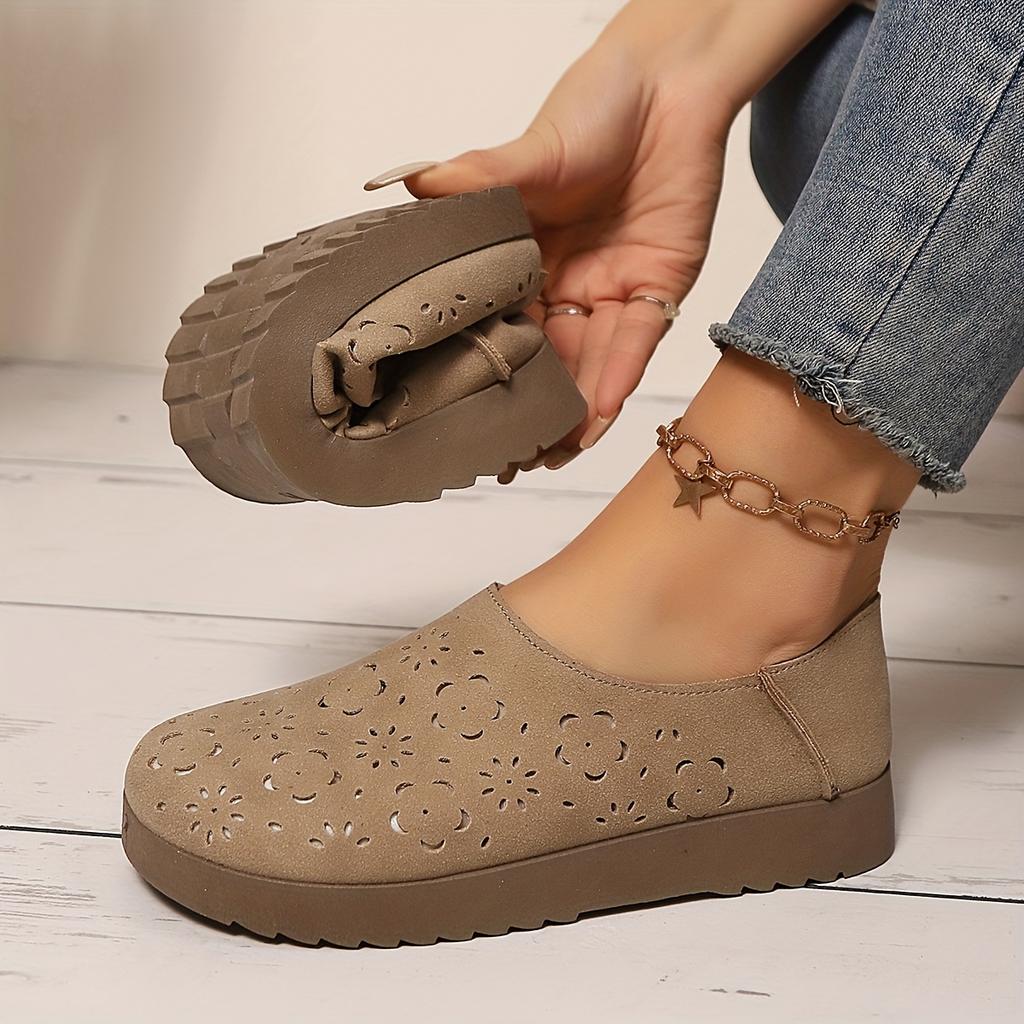 Women's Breathable Mesh Slip-On Loafers - Lightweight Casual Shoes with Soft Sole, Perforated Design for All-Day Comfort, Beige PU Cover Upper