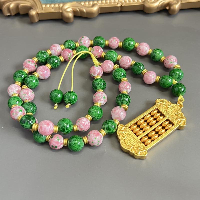 

Hand-Woven Frog Skin Glass Bead Necklace: Chinese Style Hanfu Sweater Chain