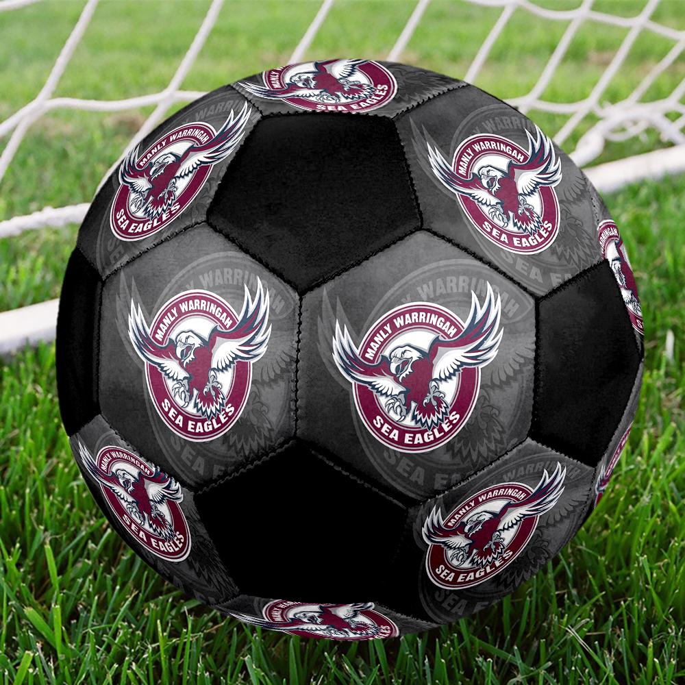 SIZE 5 Manly Warringah Sea Eagles Soccer Ball Colorful All Ages Machine Stitched PVC Competition Ready Durable High-Bounce