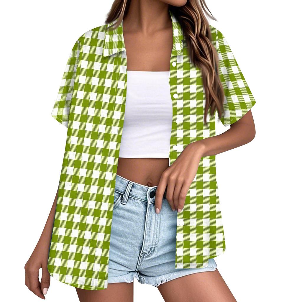 Women's Casual Loose Fit Short Sleeve Button Down Shirt with Collar Lightweight Summer Top for Outdoor Indoor Wear