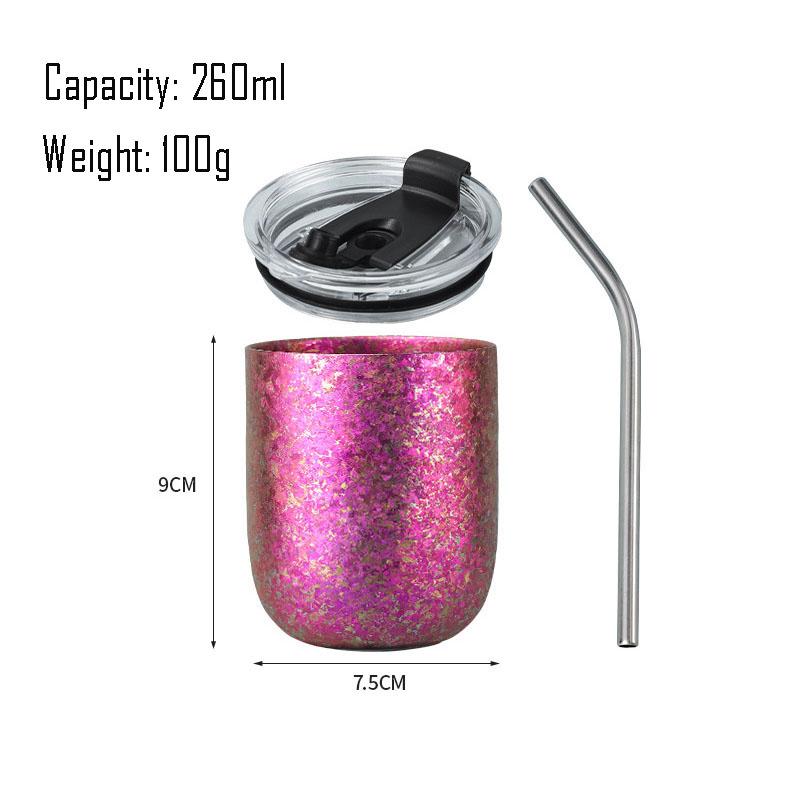 260/360ML Eggshell Beer Mug With Lid And Stainless Steel Straw,Double Layer Pure Titanium,Insulated,Crystal U-shaped Water Cup