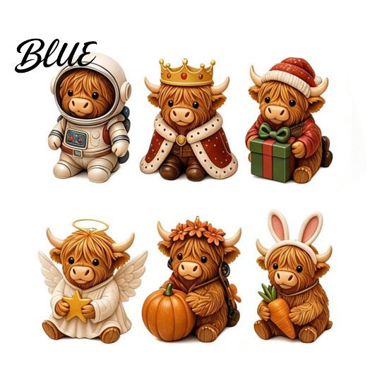 Christmas Gift for Kids Highland Cow Advent Calendar, 24 Unique Acrylic Ornaments, Decorative Calendar 2D Flat Hanging Charms Tree Decoration