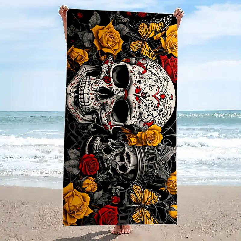 Skull Print Beach Towel, Large Soft Quick Dry Towel for Beach Camping Swimming