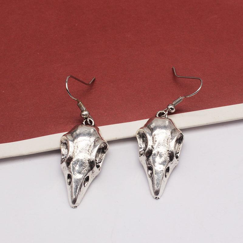 Antique Crow Raven Skull Death Devil Bird Gothic Drop Dangle Earrings Punk Steampunk Jewelry