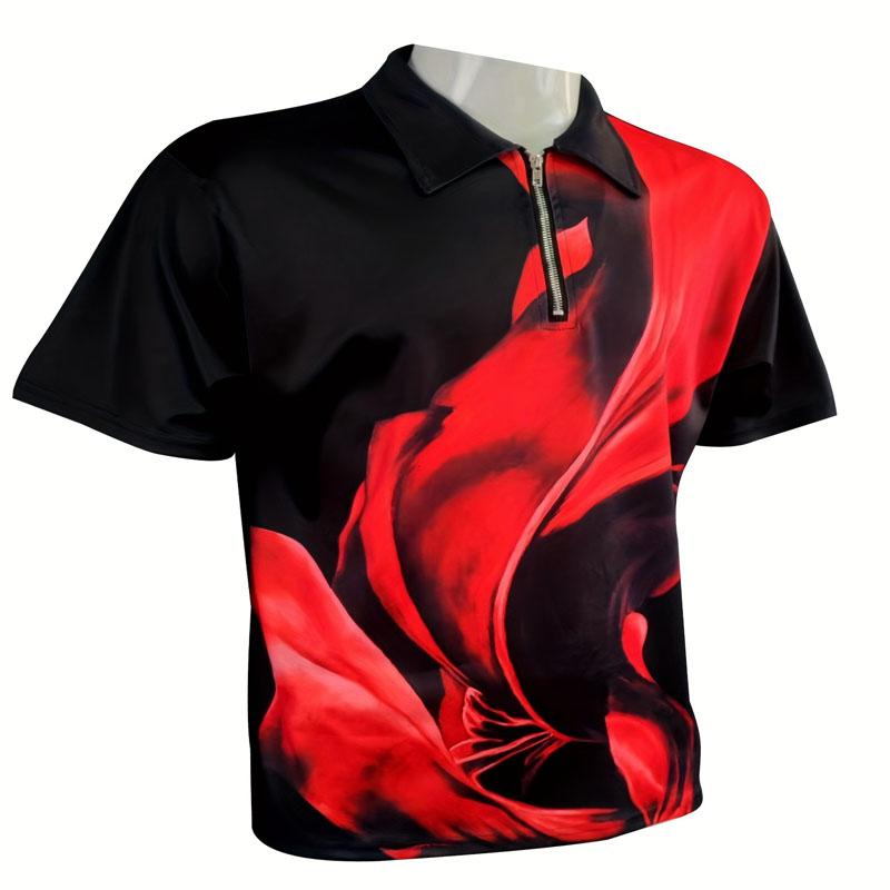 Sommar Utomhus Bekväm Casual Herr 3D-tryckt Kortärmad Modepolo med Dragkedja