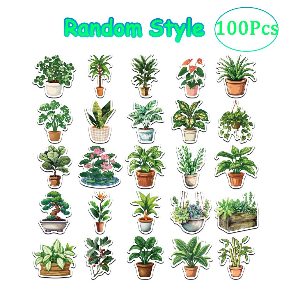 50-100Pcs Plant Flowerpot Waterproof Graffiti Sticker Aesthetic Decorative Luggage Laptop Phone Guitar Scrapbook Kids Stickers
