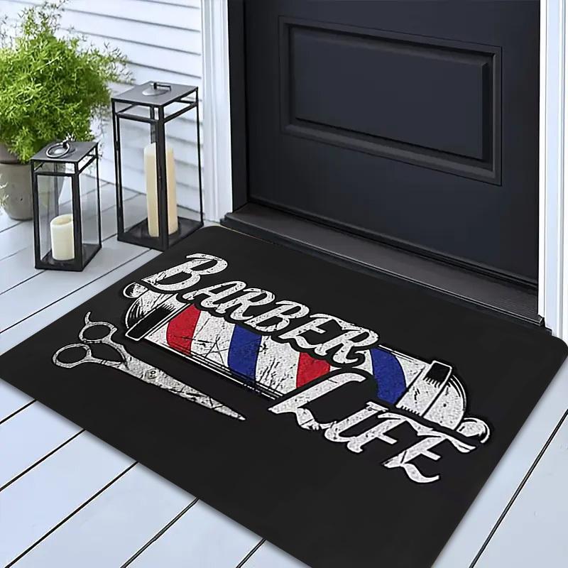 Vintage Barber Life Rectangular Area Rug, Classic Barber Pole Floor Mat, Non-Slip Washable Carpet for Barber Shop & Home