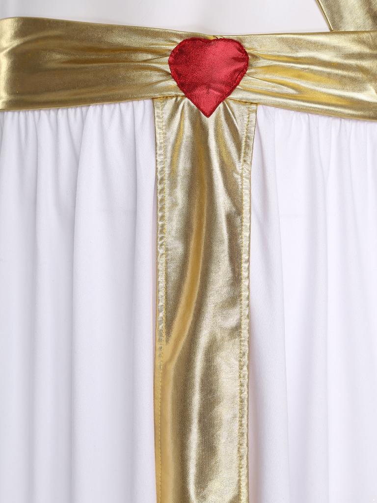 Mens Love God Costume Elastic Waist Contrast Color Heart Design Asymmetrical Skirt Metallic Sash Cuffs Set