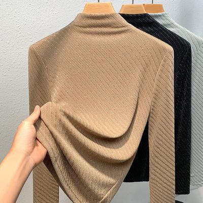 Bright Silk Knitted Base Shirt for Women's New Women's Temperament Half-high Neck Shirt Underwear