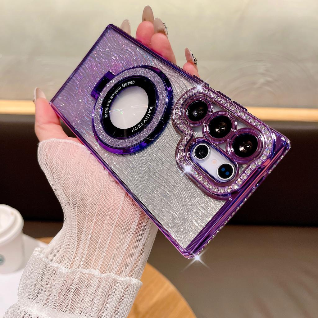 Rhinestone Gradient Shimmer Powder Water Ripples Suitable for Samsung S25 Ultra Mobile Phone Case Magnetic Suction Bracket S24P Electroplating A06