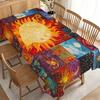 Party-Tischdecke/Tischdecke "Kosmische Himmels-Tischdecke mit goldenem Sonnenstrahl, Mondphasen und Sternenhaufen, Strapazierfähiges Polyester, Kein Strom benötigt
