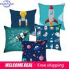 Cartoon Astronaut & Rocket Spaceship Pillow Cover Decor Space Theme Cushion Case For Sofa Bedroom, Galaxy Print Pillow Cover