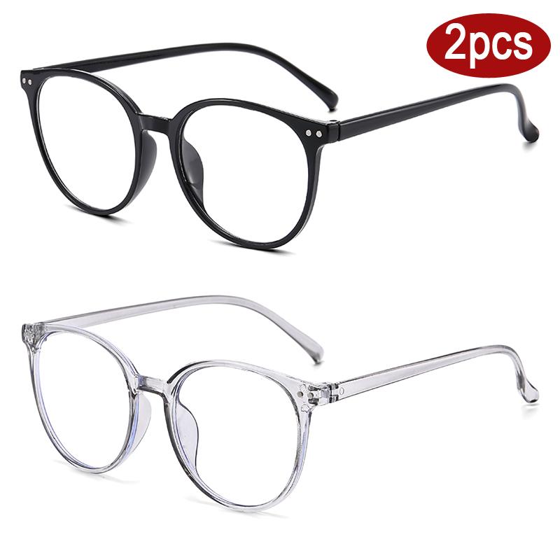 2pcs New Round Glasses Frames Women Anti Blue Light Eyeglasses Tri Color Rivet Design Eyewaer Outdoor Street Shoot Glasses
