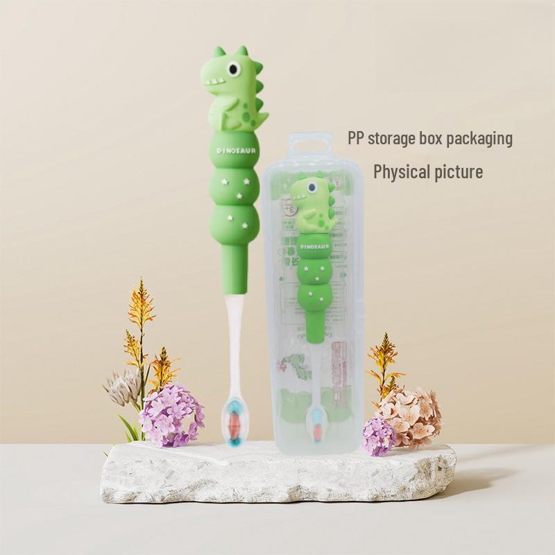 Children's Cartoon Dinosaur Toothbrush, Ages 3-12, with Cute Non-slip Handle & Soft Bristles for Gentle Oral Care