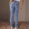 Women's Elastic High Waist Washed Denim Casual Pants