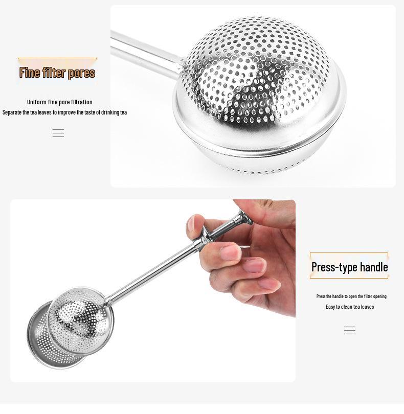 Stainless Steel Tea Ball Press Handle Infuser & Retractable Strainer