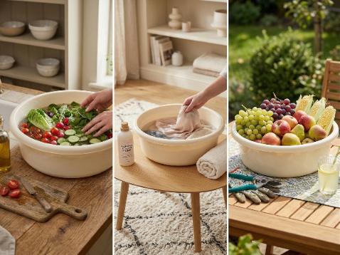 Round Plastic Bowl 46Cm 20L Cream -Ben