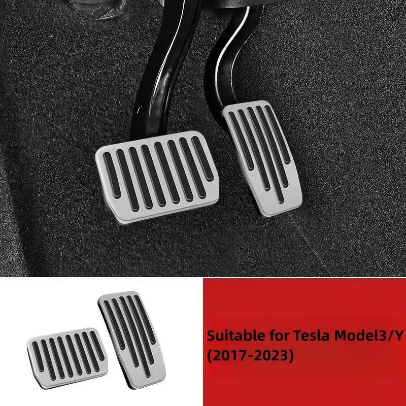 Futhope Car Foot Pedal Pads Covers For Tesla Model 3 Y Highland 2025-2025 Litchi Grain Anti Slip Accelerator Brake Rest Pedal