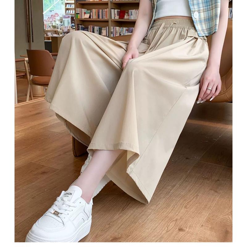 Ice Silk Skirt Pants for Women's Summer New High Waisted Slim Effect Loose Casual Wide Leg Classic Cropped Pants