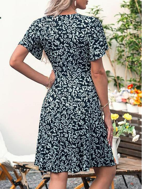 Summer Floral Wrap V-Neck A-Line Dress for Women