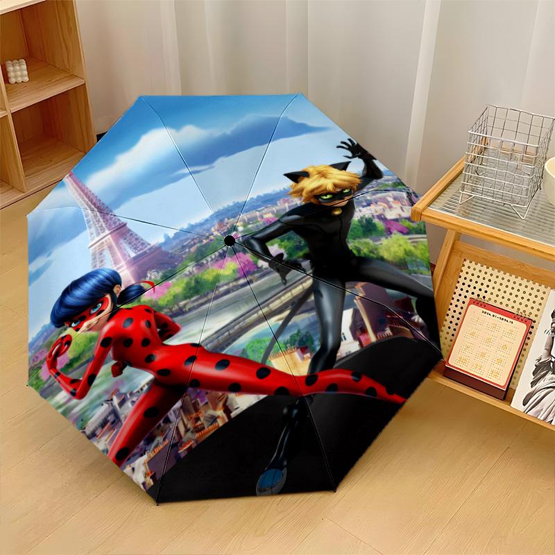 Miraculous Ladybug Print 8?Ribben Automatische Paraplu Windbestendig Lichtgewicht Opvouwbare Paraplu Voor Buitenreizen