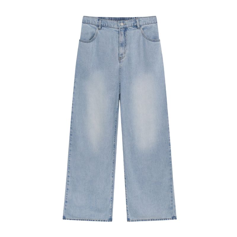 [Denim Master] Yuzi Roe Plus Size Women s Tencel Drape Denim Slimming Slim Fit Narrow Version Straight-Leg Pants Blue XL