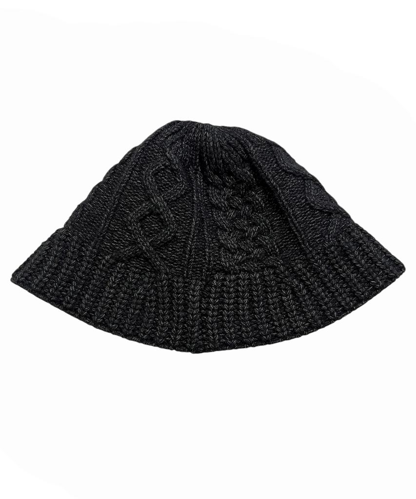 SK8ER ROCK Cable Knit Cross Bucket Hat ((Charcoal))