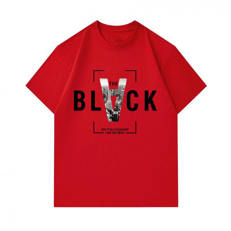 Men's 100% Cotton Crew Neck Short Sleeve T-shirt, Stylish City View V Letter BLVCK Graphic Print Casual Tee, Comfortable Daily Wear Top for Streetwear