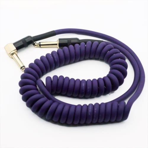 3m Guitar Coiled Cable, Bass Shielded, L-S Type, 6.35mm Stereo Plug, Instrument Cable (Purple)