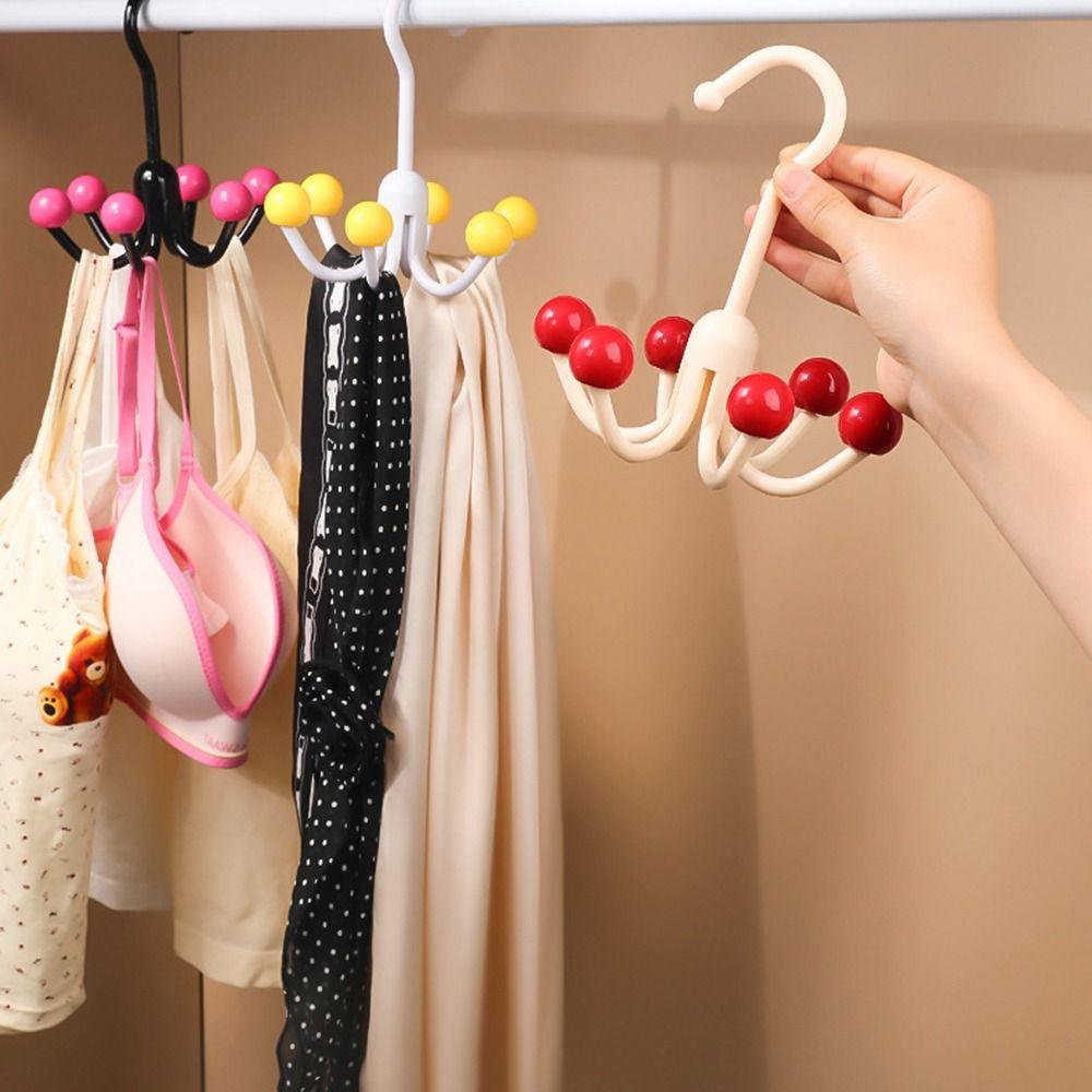 Multifunctional Home Clothes Hanger Portable Dopamine 360°Rotating Hook Space Saving With 6 Balls Scarf Tie Display Rack