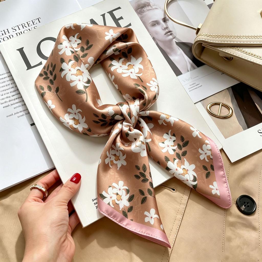 Simple temperament Spring and summer female imitation silk scarf versatile Korean version casual small square scarf neck protection decorative scarf